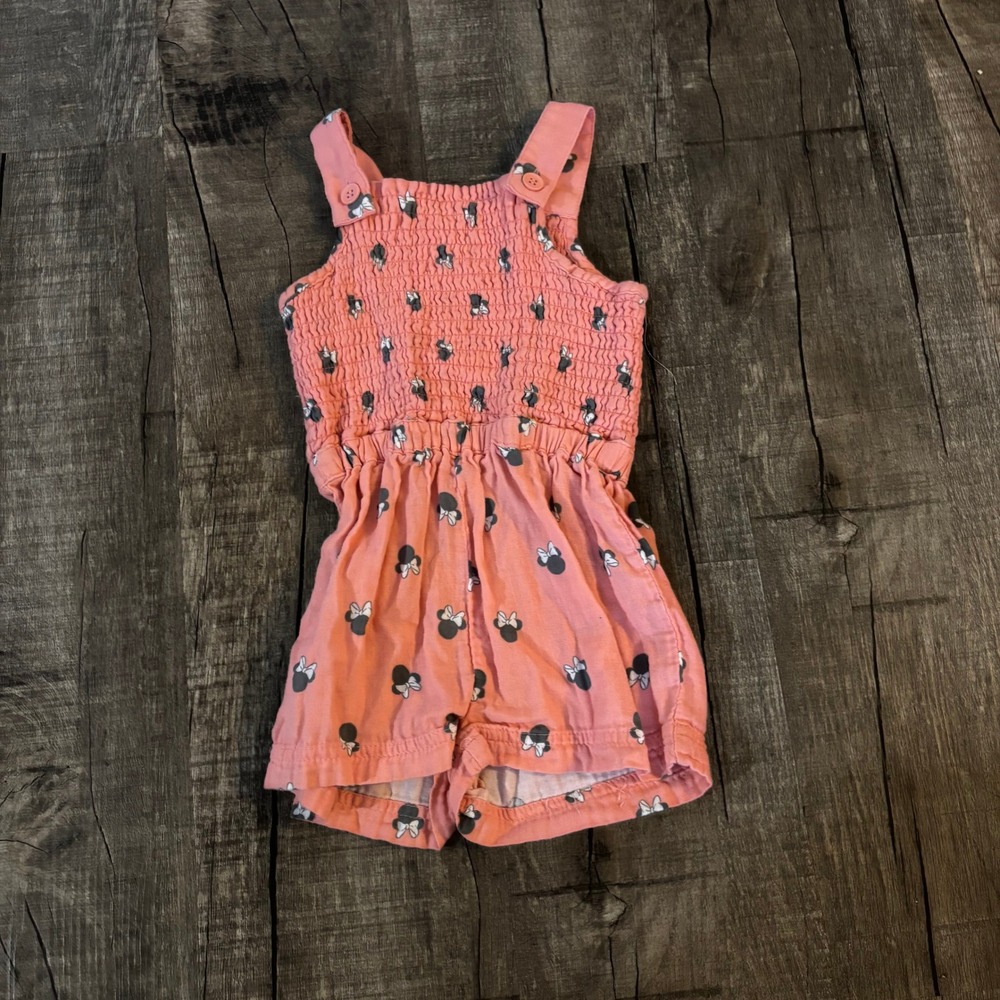 Disney Minnie Mouse Coral Smocked Romper‎ Jumpsuit Girls Size 4T